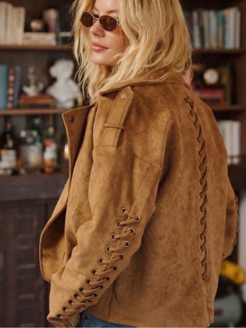 NWOT 12th Tribe Women's Suede Lace-Up Motorcycle Jacket - Tan